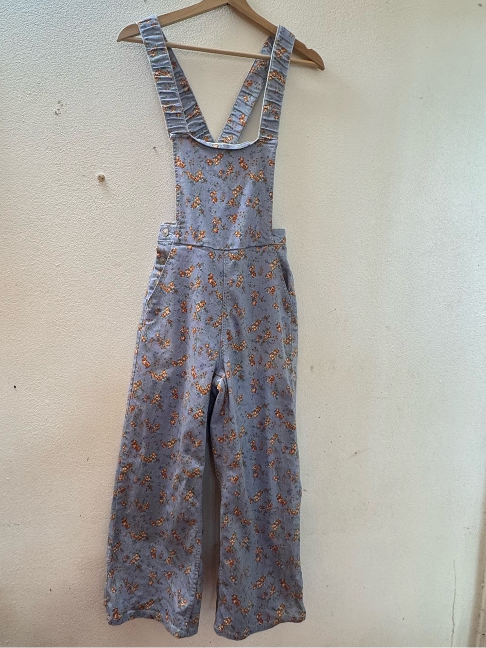 Light Blue Floral Wide-Leg Overalls
